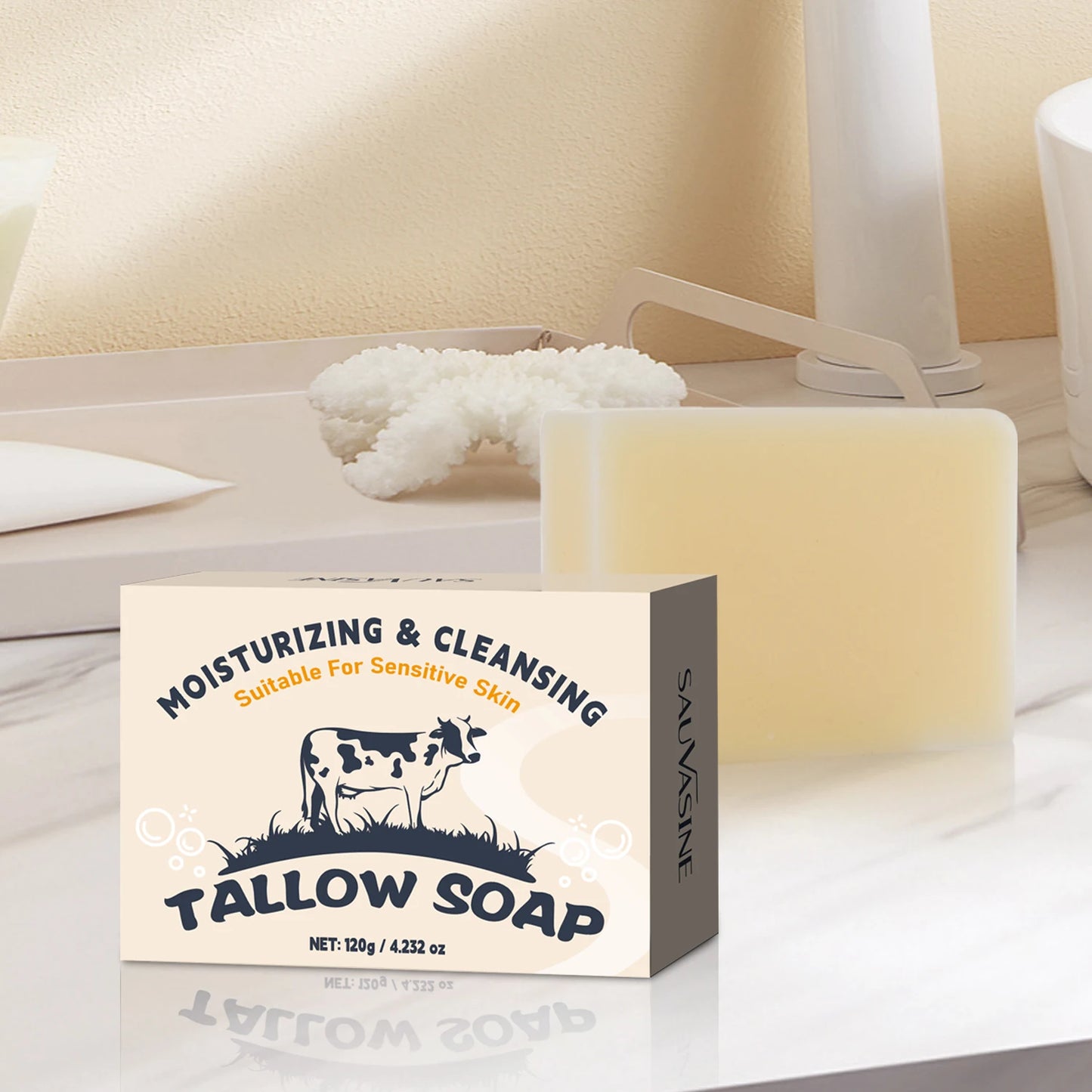 Happy Tallow Soap | 120g Handmade Beef Tallow Soap Bar for Face & Body