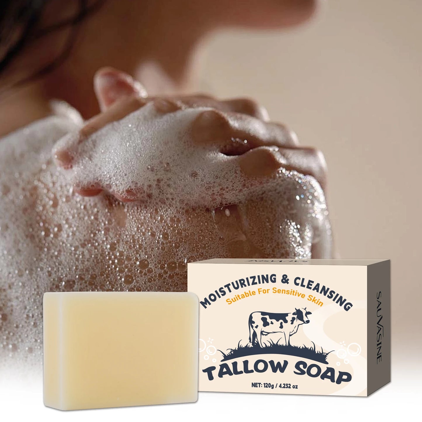 Happy Tallow Soap | 120g Handmade Beef Tallow Soap Bar for Face & Body